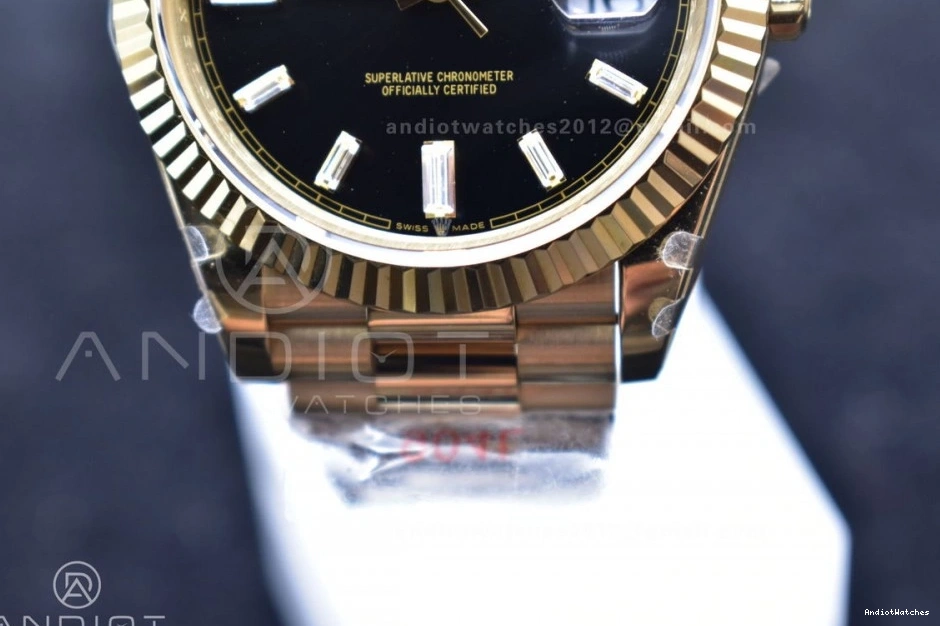 Black President 721 YG A2836 Breathable Plated Bracelet Markers Dial DayDate On 904L 40 GMF Crystal Steel V 0304